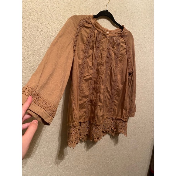 Lavish Brown Lace Detail Blouse - Picture 3 of 5